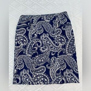 Michael Kors Blue and White Paisley Pencil Skirt